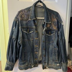 Zara Denim Jean Jacket with embellishments, Size Small but fits loose